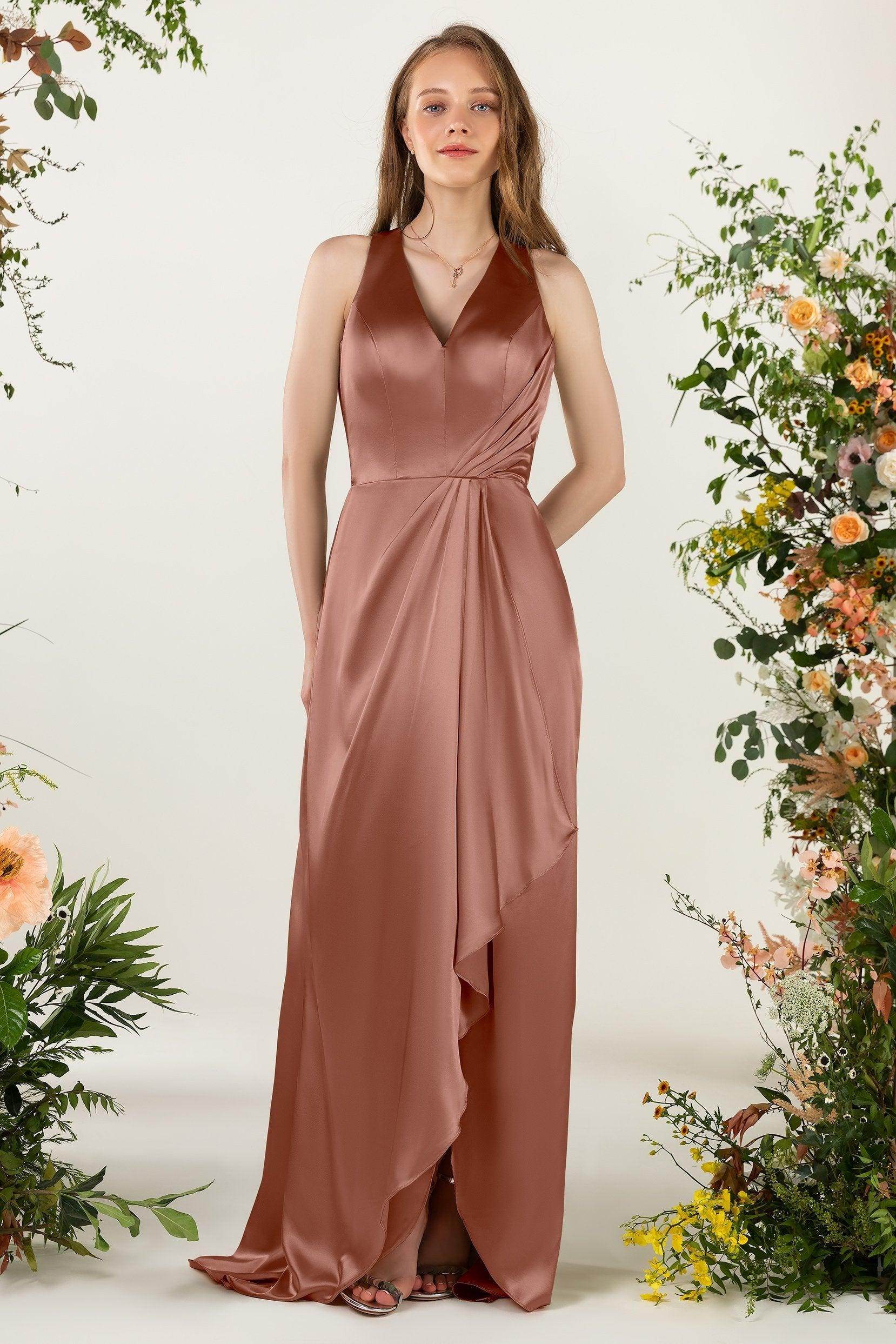 Sheath Sweep Acetate Satin Bridesmaid Dress CB0499CR - COCOMELODY